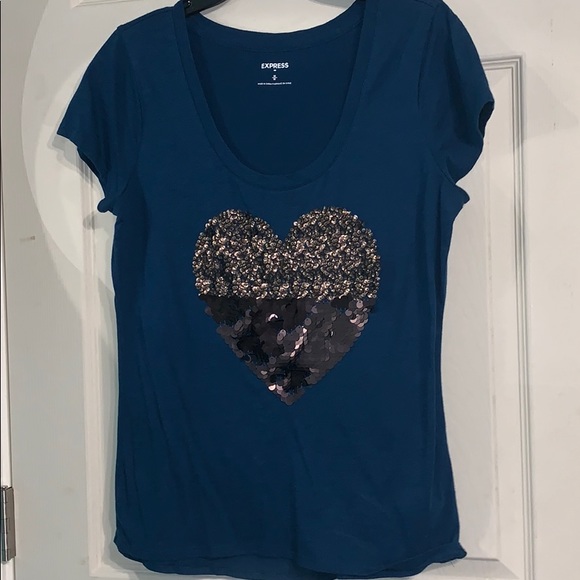 blue mermaid sequin heart shirt from Express - Picture 1 of 4
